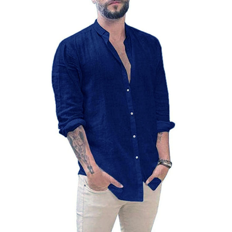 Men's Breathable Cotton Linen Henley Shirt