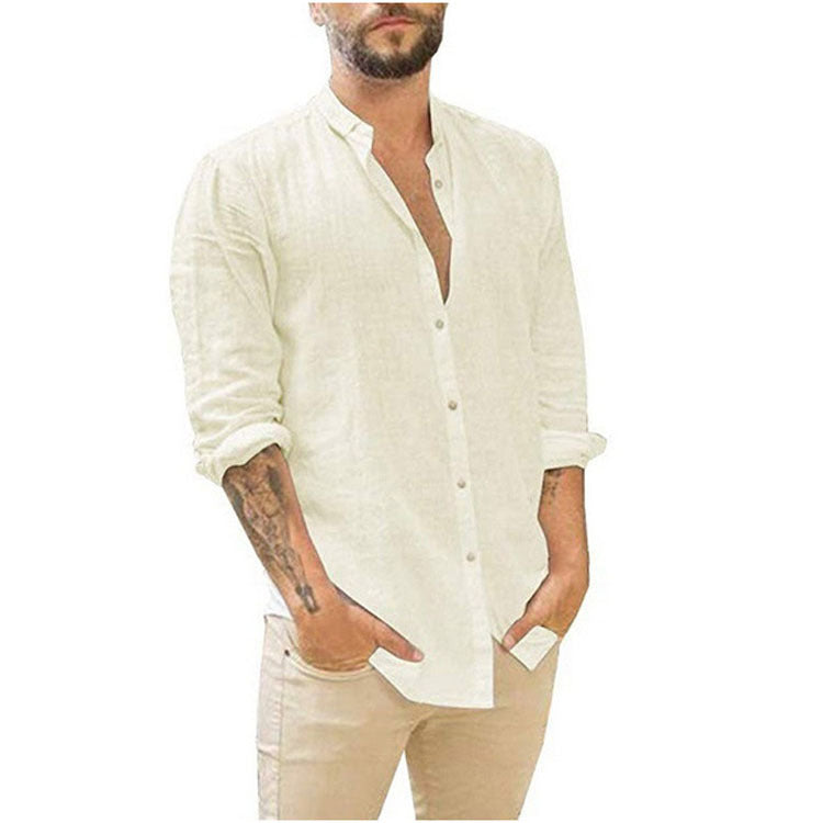 Men's Breathable Cotton Linen Henley Shirt