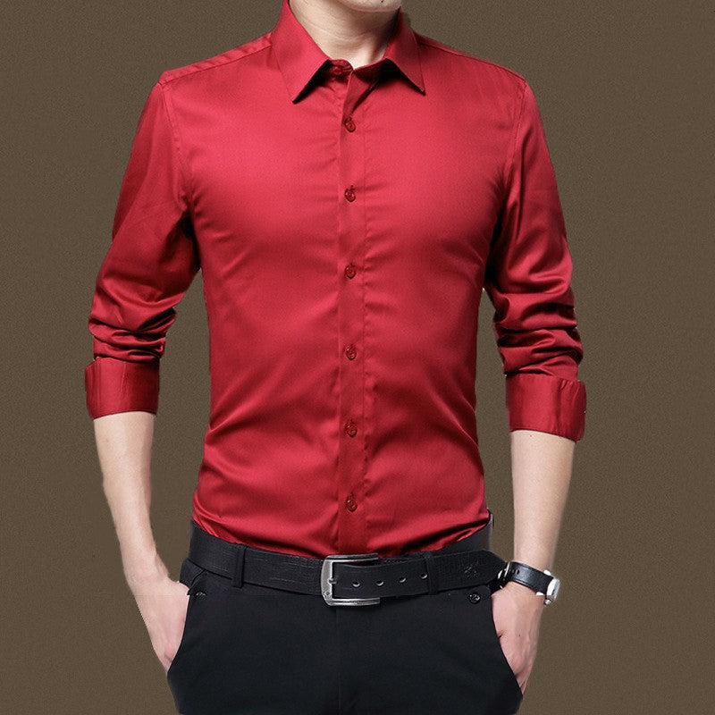 Men's Solid Long Sleeve Wrinkle-Free Formal Casual Shirt