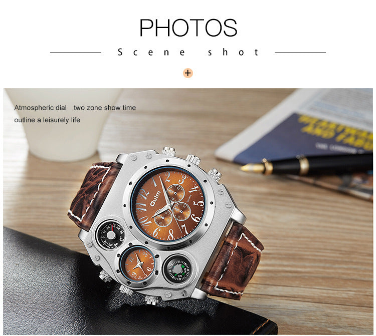 Steampunk Dual Time Zone Four Dial Big Face Watches