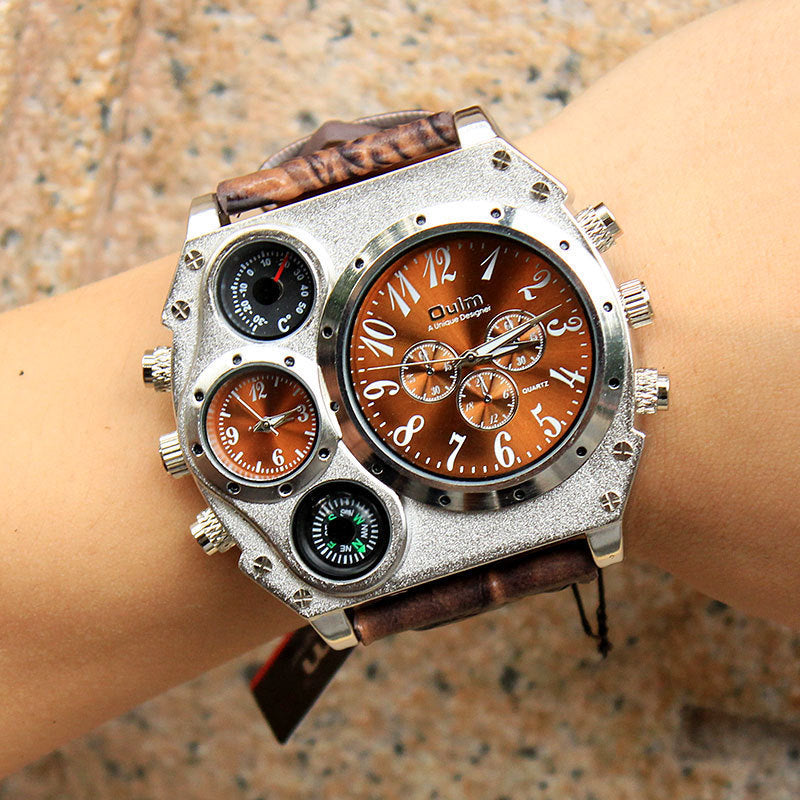 Steampunk Dual Time Zone Four Dial Big Face Watches