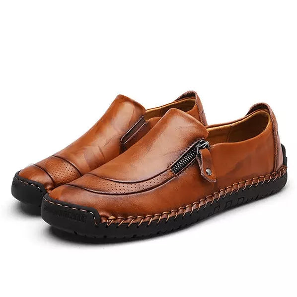 Mens Handmade Side Zipper Casual Comfy Leather Slip On Loafers