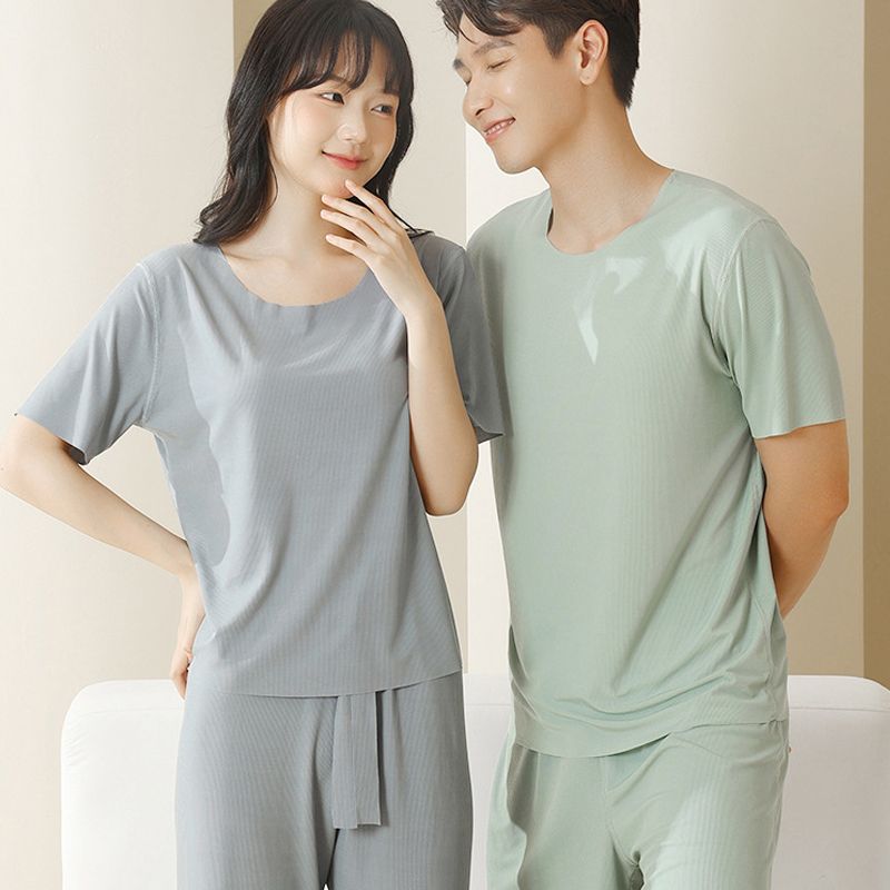 Soft Comfortable Ice Silk Short Sleeve 2-Piece Set