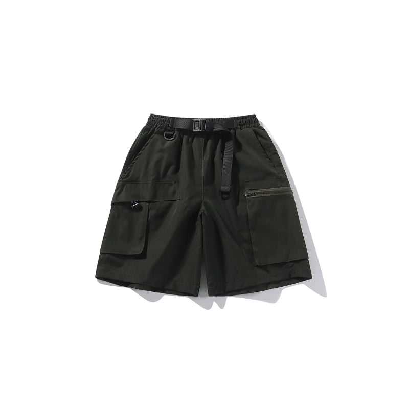 Multi-pocket cargo shorts with buckle belt