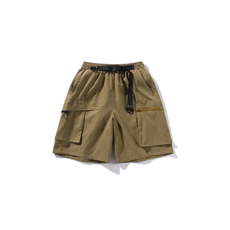 Multi-pocket cargo shorts with buckle belt