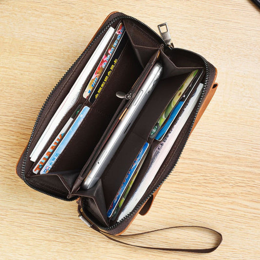 Men's Leather Zipper Wallet With Multi Card Holder