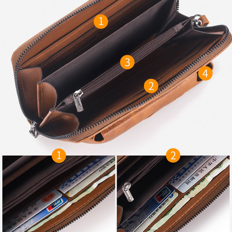 Men's Leather Zipper Wallet With Multi Card Holder