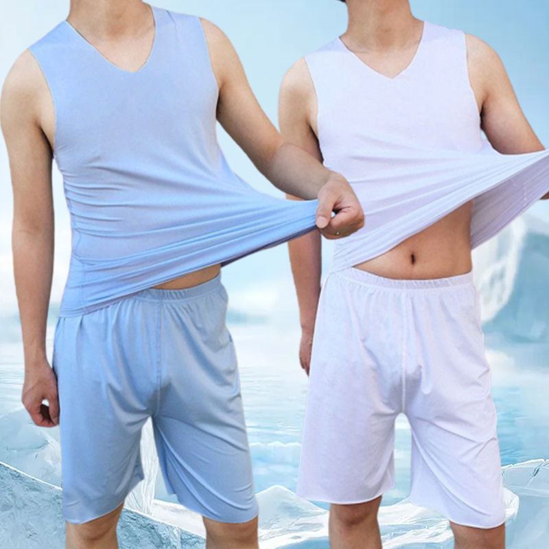 Men’s V-neck Ice Silk Tank & Shorts 2-piece Set