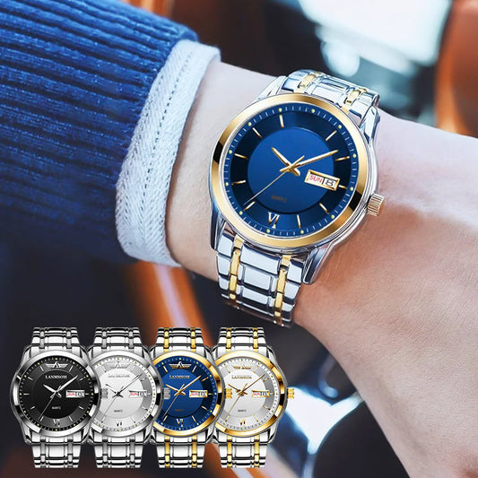 Men's Ultra-thin Waterproof Quartz Watch With Dual Calendar Window
