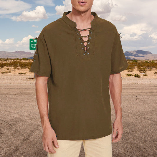 Men's Lace-up Hippie V-neck T-shirt