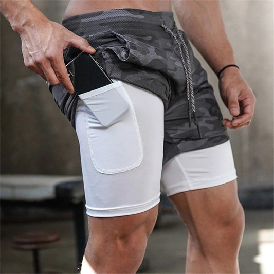 Professional Men's Multi-Pocket Double-Layer Sports Shorts