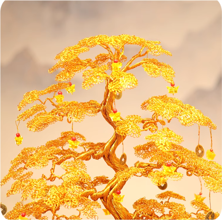 Golden Fortune Tree (Handmade knitting)