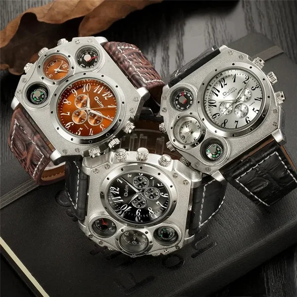 Steampunk Dual Time Zone Four Dial Big Face Watches