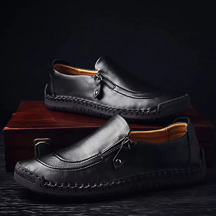 Mens Handmade Side Zipper Casual Comfy Leather Slip On Loafers