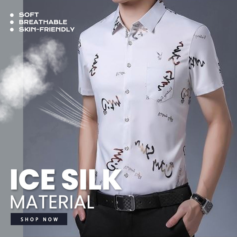 Men's Ice Silk Short Sleeve Printed Shirt