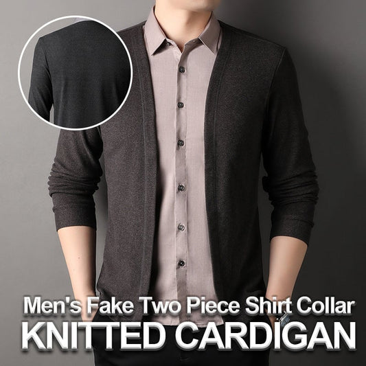Men's Fake Two Piece Shirt Collar Knitted Cardigan