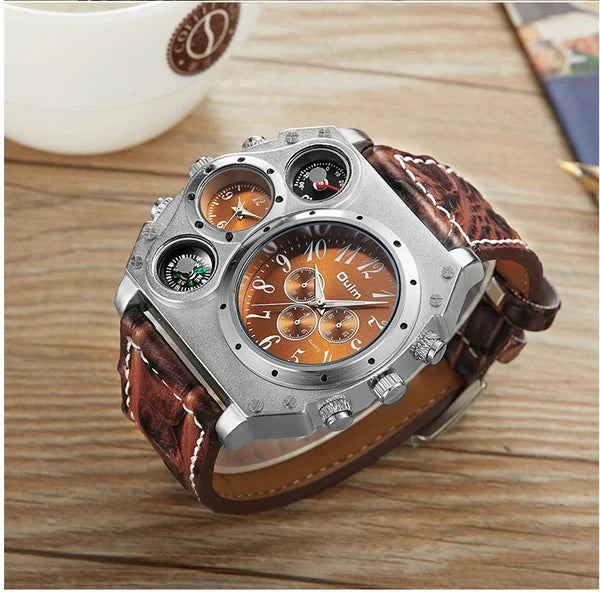 Steampunk Dual Time Zone Four Dial Big Face Watches