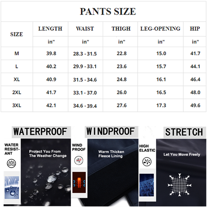 Windproof & Waterproof Softshell Fleece Lined Outdoor Cargo Pants