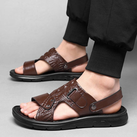 Dual-use Hollow Breathable Men’s Cowhide Sandals