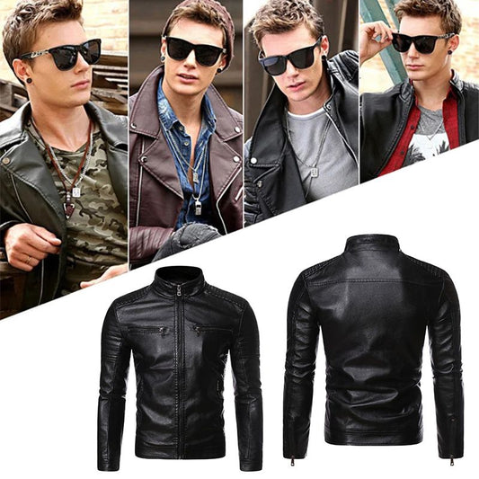 Last Day 50% OFF-Men’s Stand Collar Biker Leather Jacket（Free Shipping）