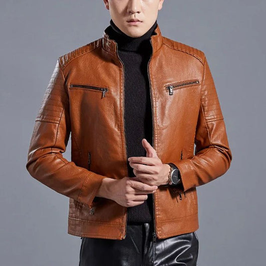 Last Day 50% OFF-Men’s Stand Collar Biker Leather Jacket（Free Shipping）