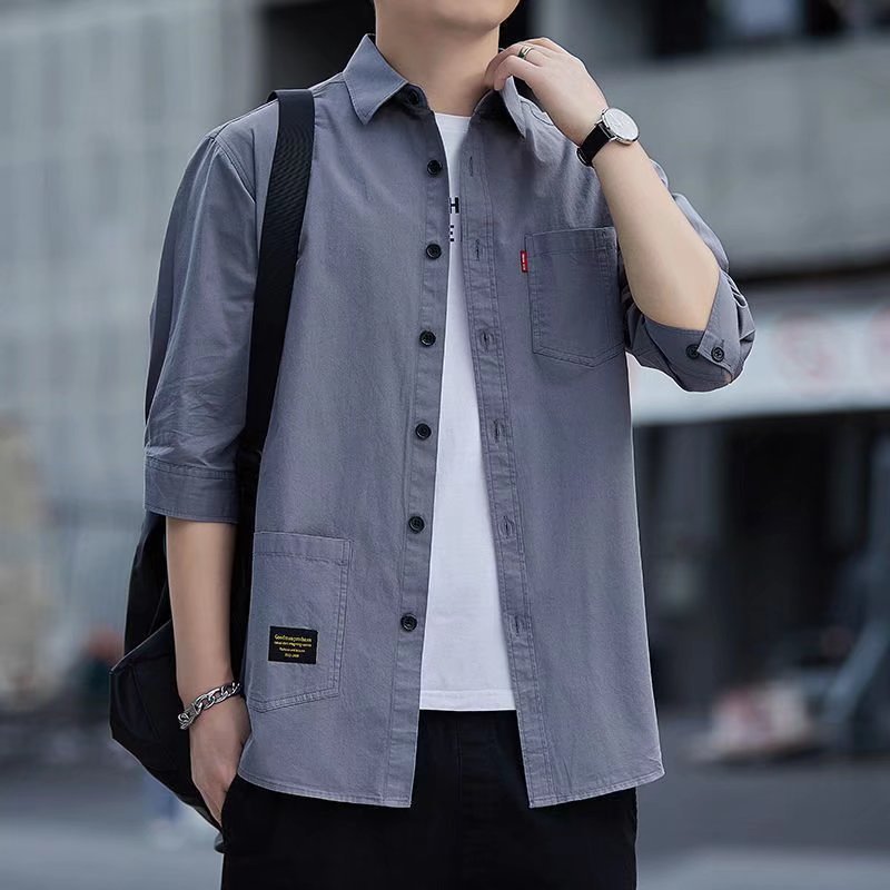 Men's casual cotton medium sleeve shirt