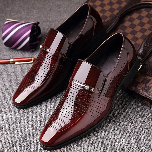 Men's Microfiber Leather Hole Breathable Casual Formal Dress Shoes
