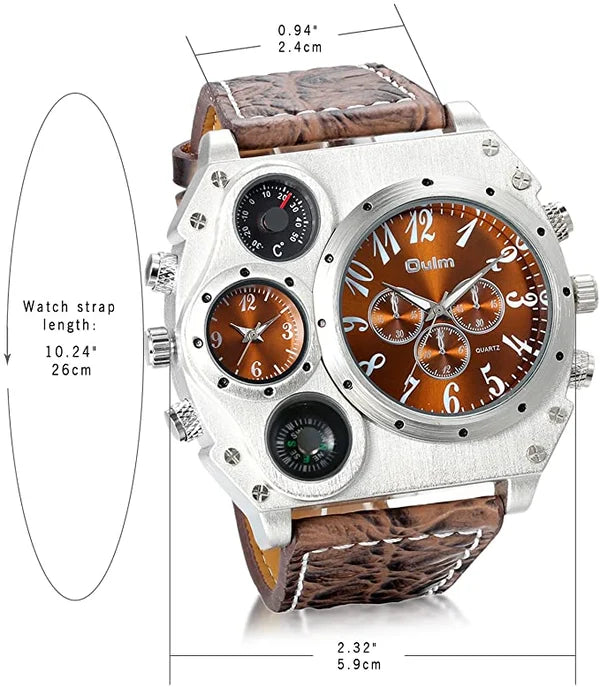 Steampunk Dual Time Zone Four Dial Big Face Watches