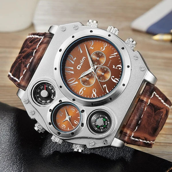 Steampunk Dual Time Zone Four Dial Big Face Watches