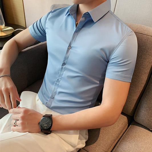 Men's ice silk high elasticity short sleeve shirts