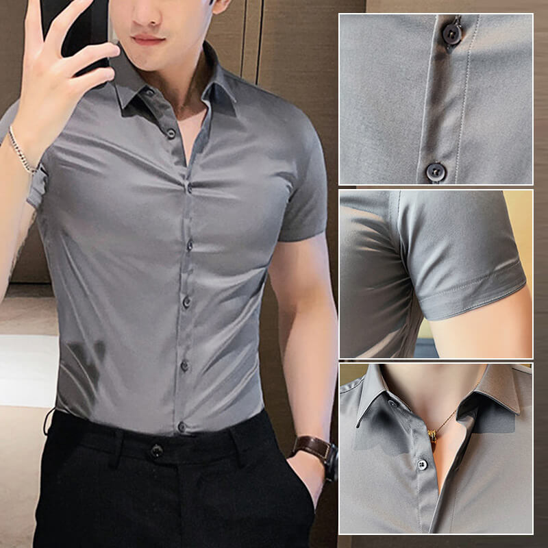 Men's ice silk high elasticity short sleeve shirts