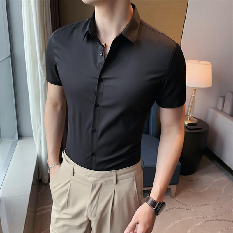 Men's ice silk high elasticity short sleeve shirts