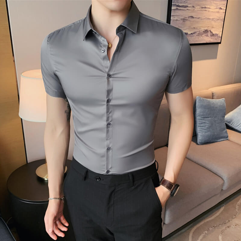 Men's ice silk high elasticity short sleeve shirts