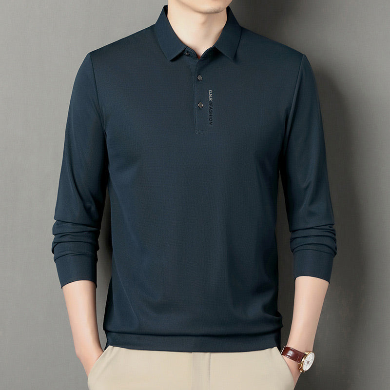 Men's Solid Long Sleeve T-Shirt with Lapel