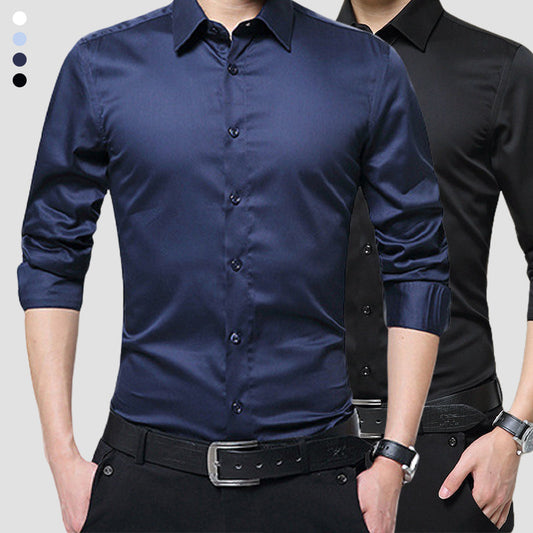 Men's Solid Long Sleeve Wrinkle-Free Formal Casual Shirt