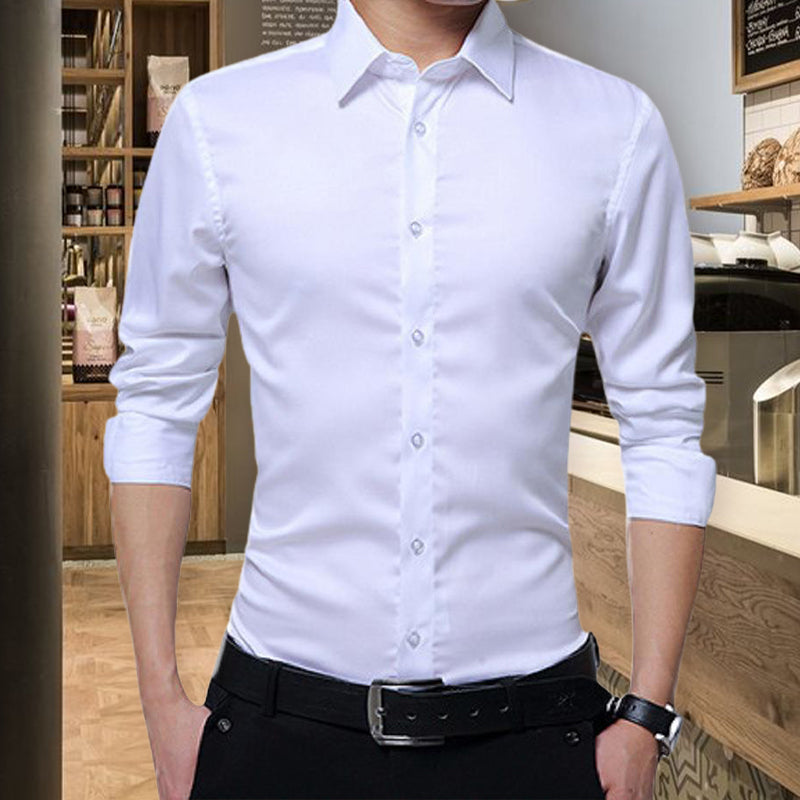 Men's Solid Long Sleeve Wrinkle-Free Formal Casual Shirt