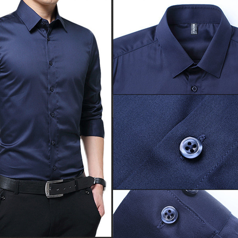 Men's Solid Long Sleeve Wrinkle-Free Formal Casual Shirt