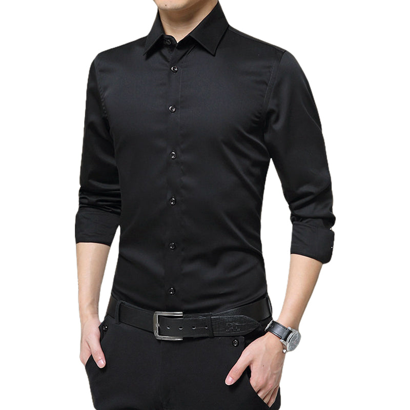 Men's Solid Long Sleeve Wrinkle-Free Formal Casual Shirt