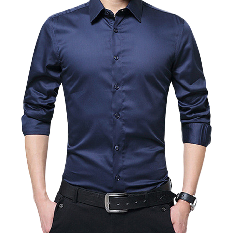 Men's Solid Long Sleeve Wrinkle-Free Formal Casual Shirt