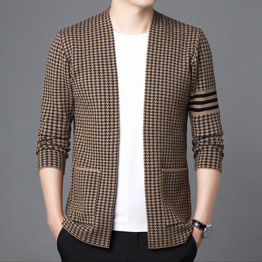 Ideal Gift - Men's Houndstooth Knitted Cardigan
