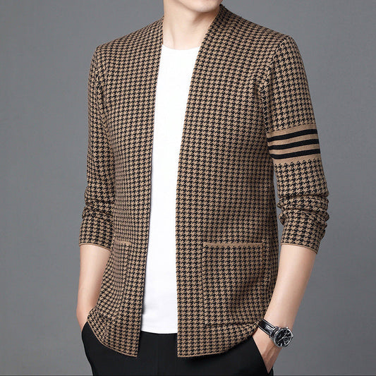 Ideal Gift - Men's Houndstooth Knitted Cardigan