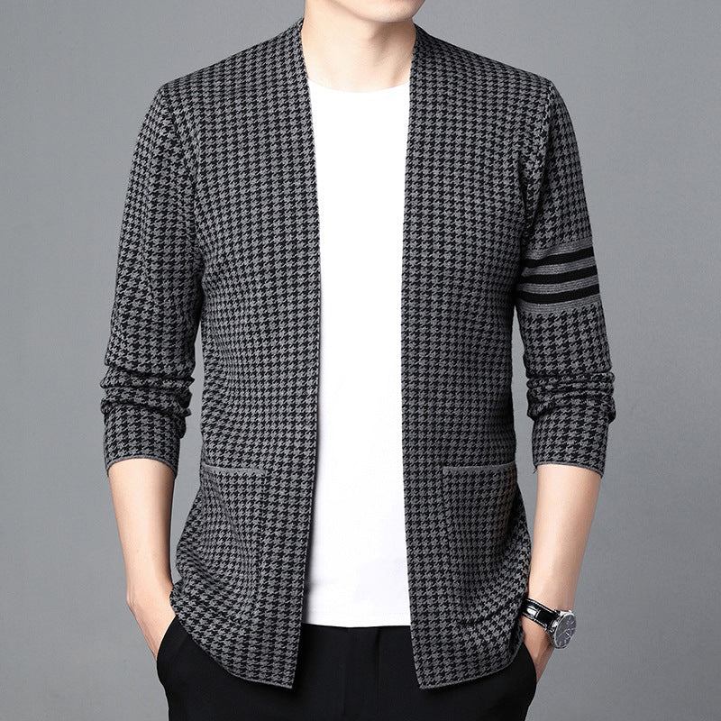 Ideal Gift - Men's Houndstooth Knitted Cardigan