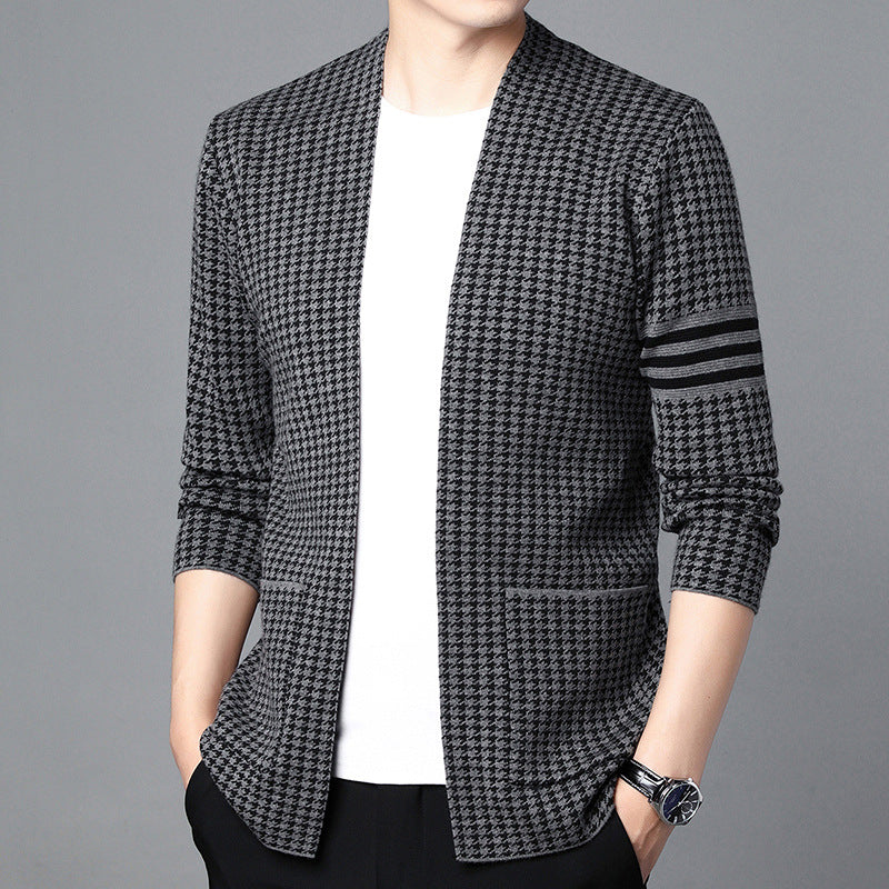 Ideal Gift - Men's Houndstooth Knitted Cardigan