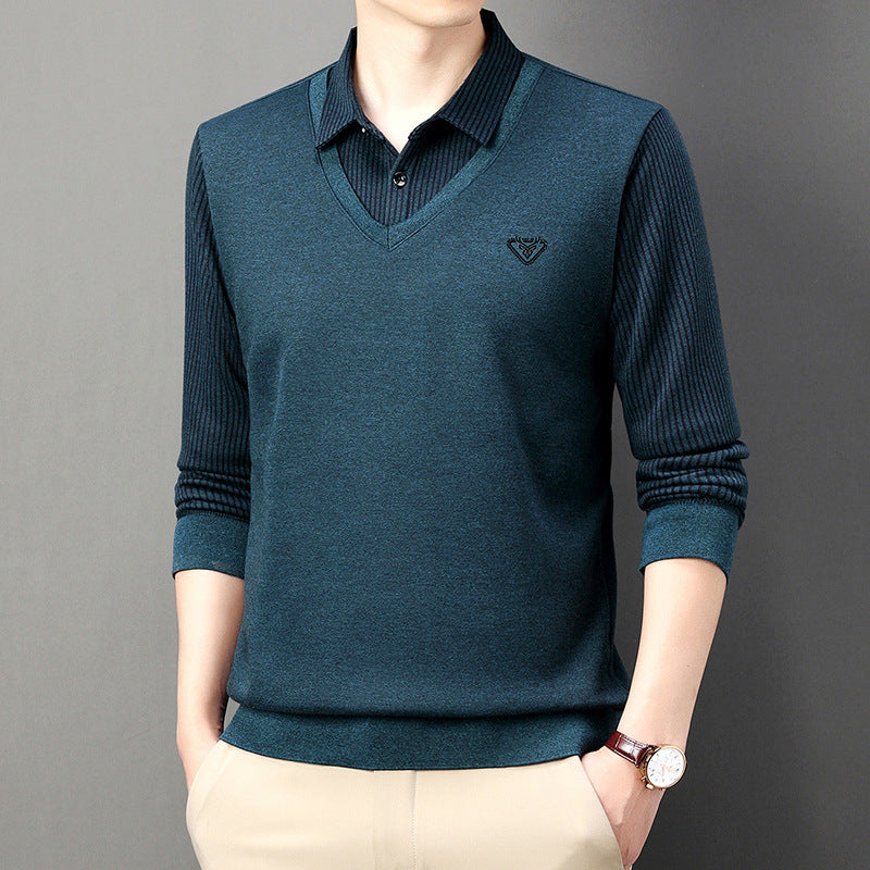 [Best Gift For Men] Men's Fake 2-Piece Knitted Shirt