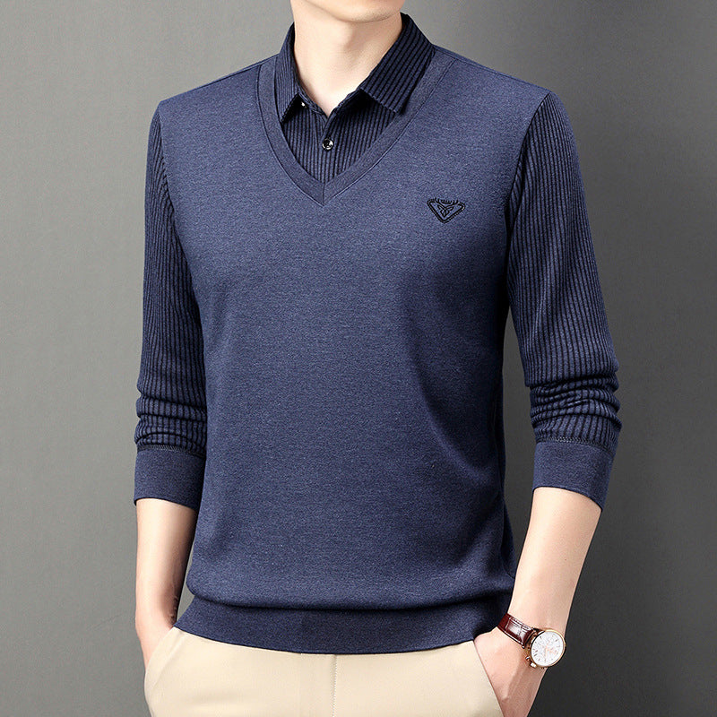 [Best Gift For Men] Men's Fake 2-Piece Knitted Shirt