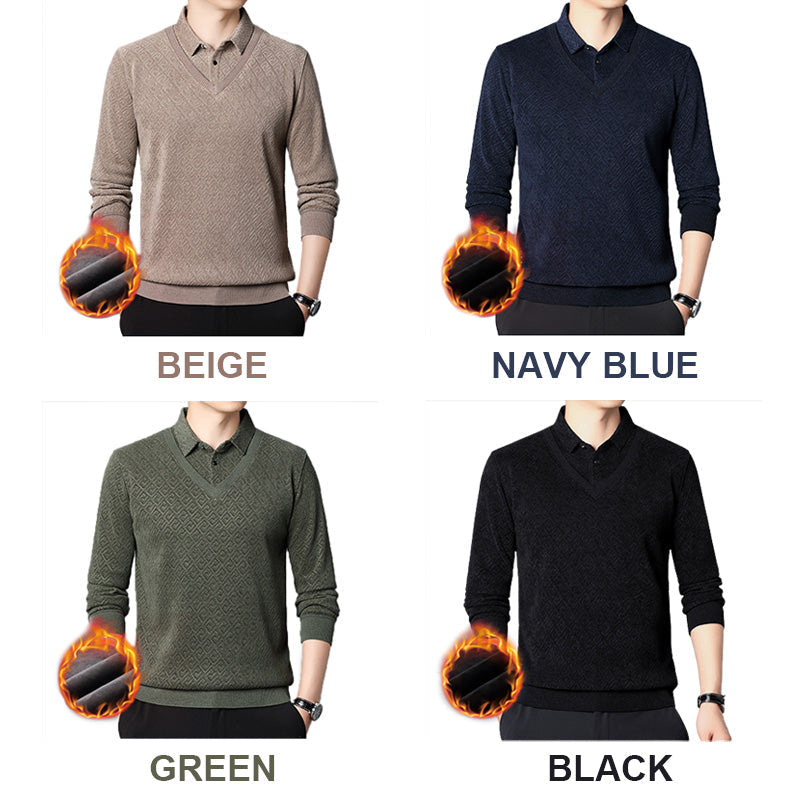 [50% OFF] Men's Plush Warm Fake 2-Piece Knitted Shirt