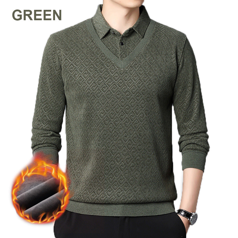 [50% OFF] Men's Plush Warm Fake 2-Piece Knitted Shirt