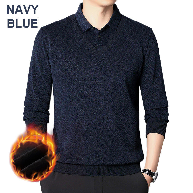 [50% OFF] Men's Plush Warm Fake 2-Piece Knitted Shirt