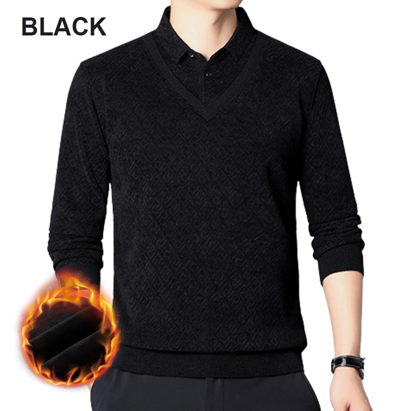 [50% OFF] Men's Plush Warm Fake 2-Piece Knitted Shirt