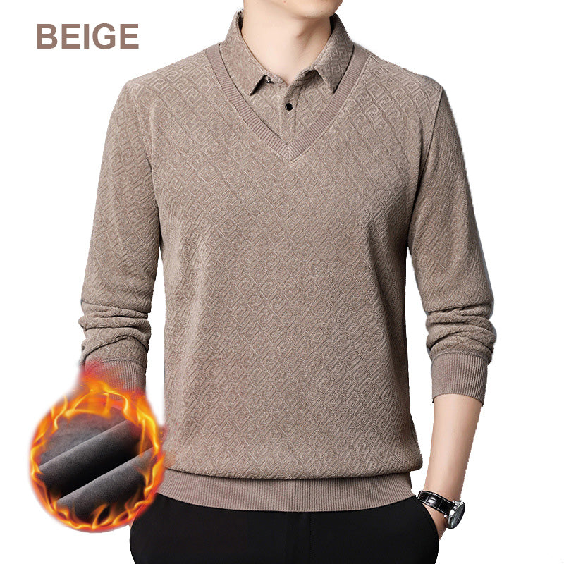 [50% OFF] Men's Plush Warm Fake 2-Piece Knitted Shirt